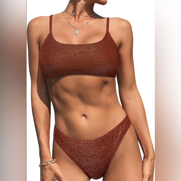 ATTRACO Metallic Lurex Bikini Set Rust Orange XL UPF 50 - Picture 1 of 7